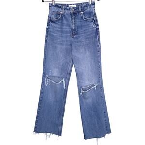 Zara Blue Distressed Straight Leg Jeans